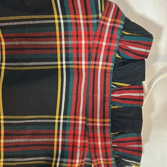 J. Crew Red, Black, Green and Gold Plaid Rhinestone Button-Down Shirt Size XL - Picture 6 of 14